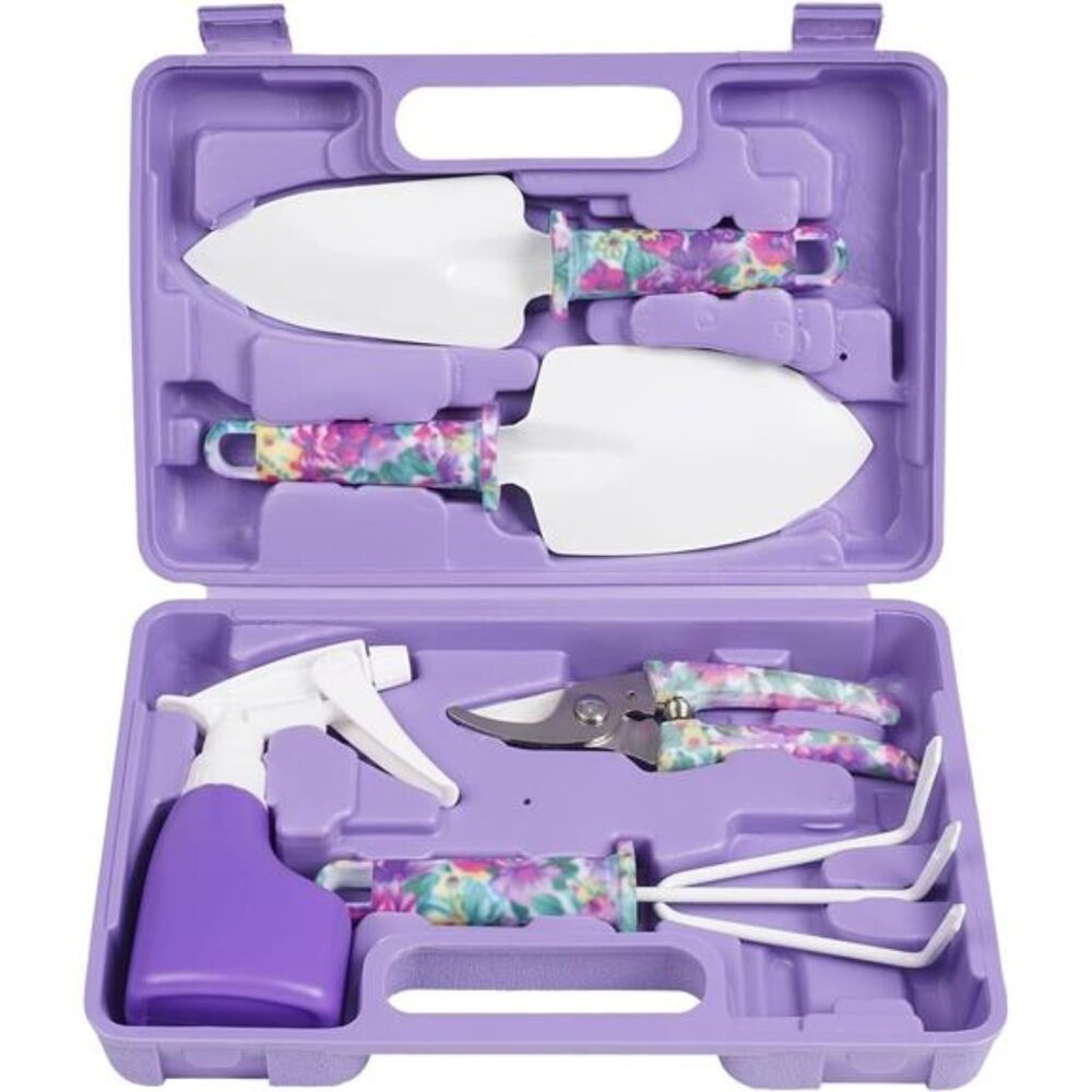 Gardening Tools,5 Pieces Garden Tools with Floral Print, Ergonomic Handle Trowel
